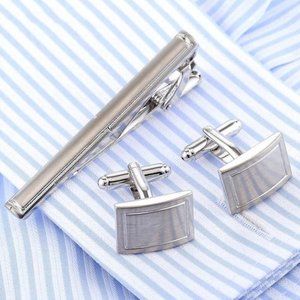 Stainless Steel Cuff Links Tie Clip Set